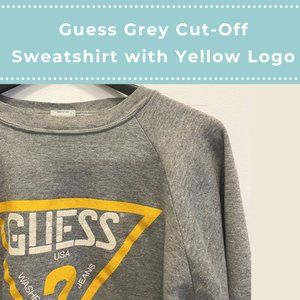 Guess Grey Cut-Off Sweatshirt with Yellow Logo